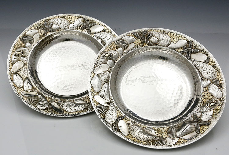 pair of Whiting antique sterling shell bowl dishes