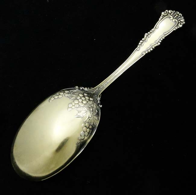 Reed and Barton antique sterling gold washed preserve spoon with excellent enamel