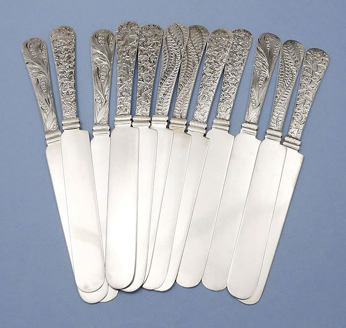 Shiebler antique sterling silver tea knives engraved handles