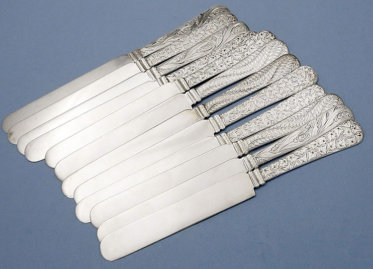 Shiebler engraved tea knives sterling silver