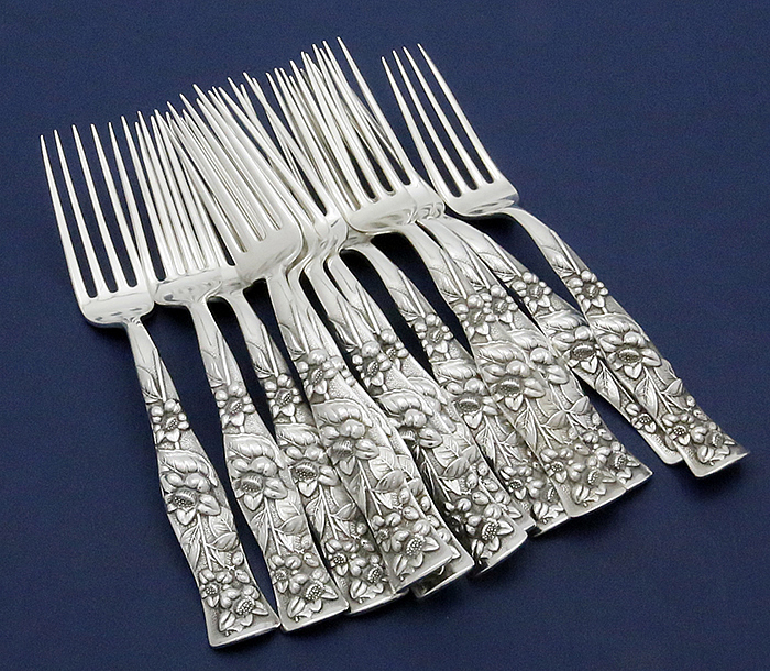 Shiebler Flora sterling silver luncheon forks sterling silver