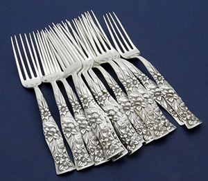 Shiebler Flora sterling silver luncheon forks