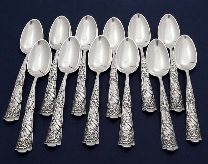 Shiebler Flora sterling silver dessert spoons