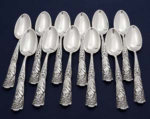 Shiebler Flora sterling silver dessert spoons twelve