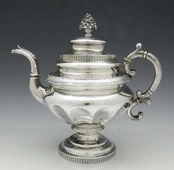 Cox New York antique coin silver teapot