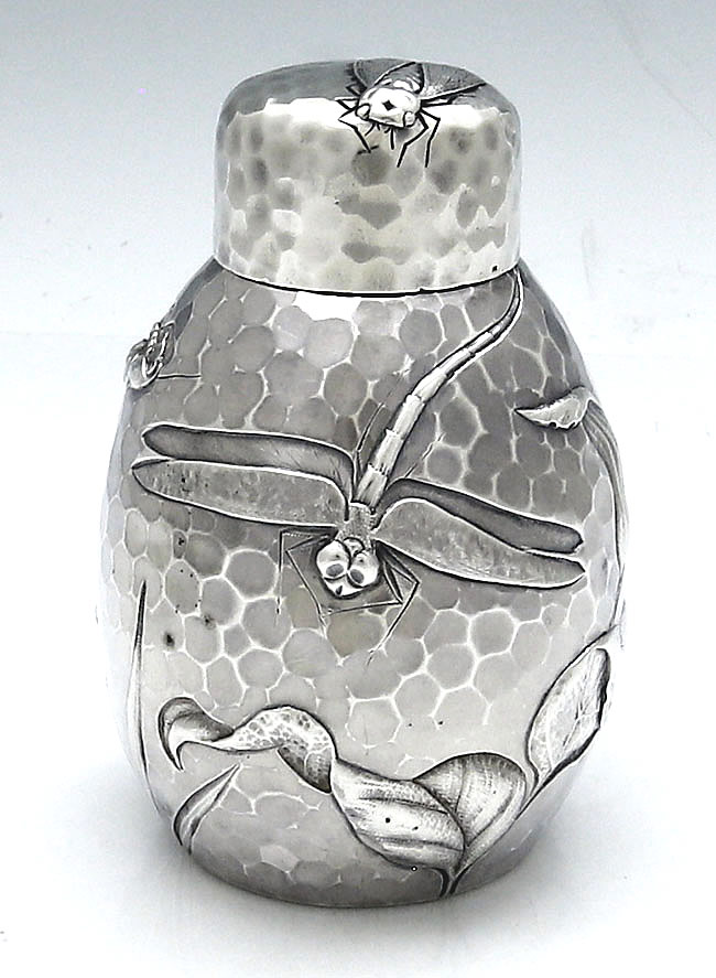 Dominick and Haff antique sterling silver tea caddy pond pattern circa 1880 
