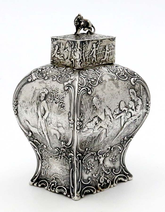 German antique silver tea caddy