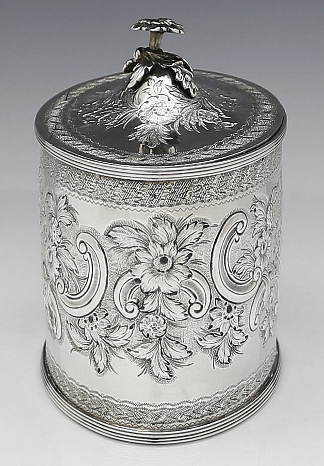 Oval large antique English silver tea caddy by Henry Chawner London 1788