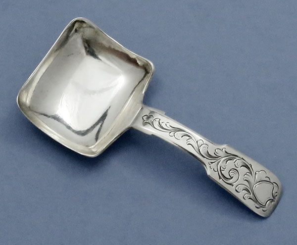 Victorian English antique silver tea caddy spoon by George Unite