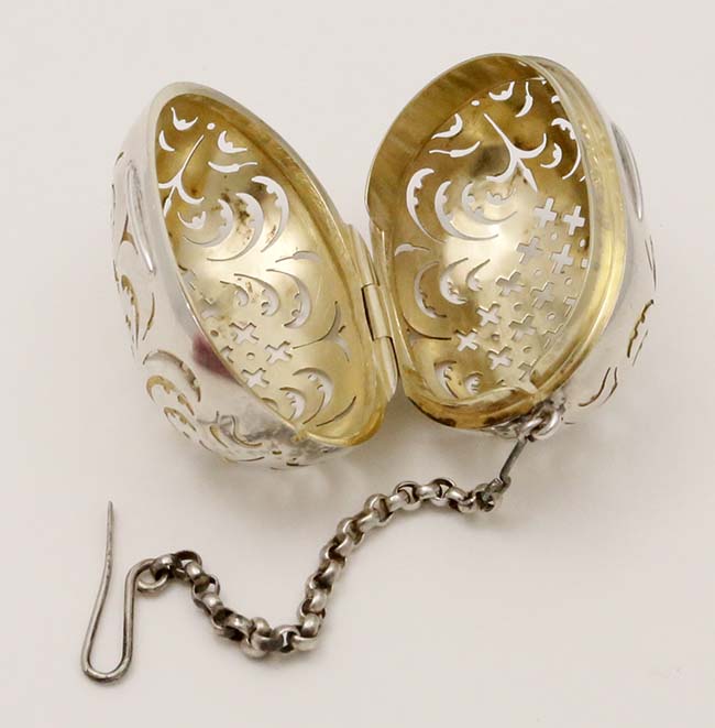 English silver antique pierced tea ball