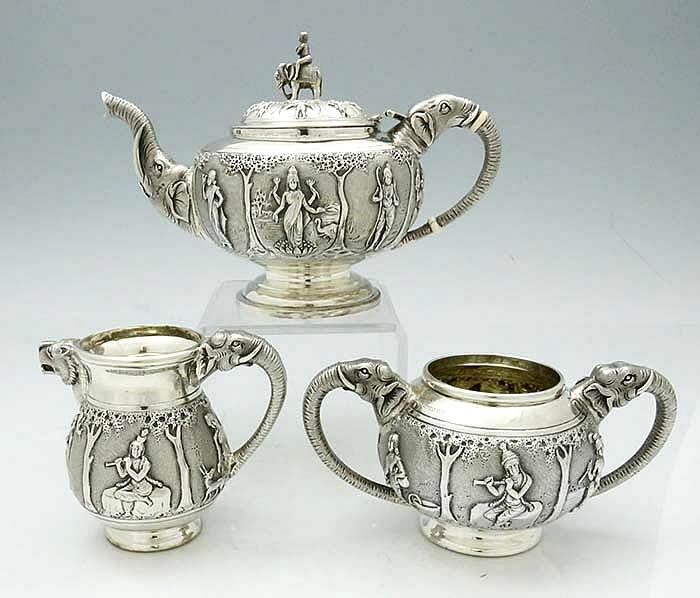 P Orr antique Indian silver teaset