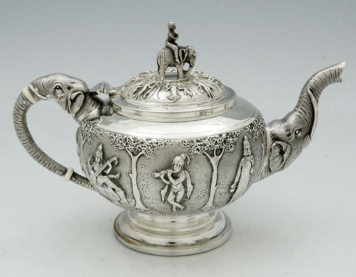 P Orr Indian antique silver teapot