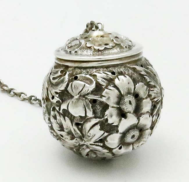 Stieff sterling silver tea ball repousse