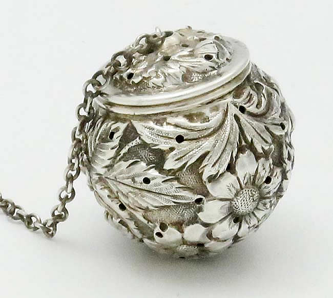 Stieff sterling silver teaball repousse