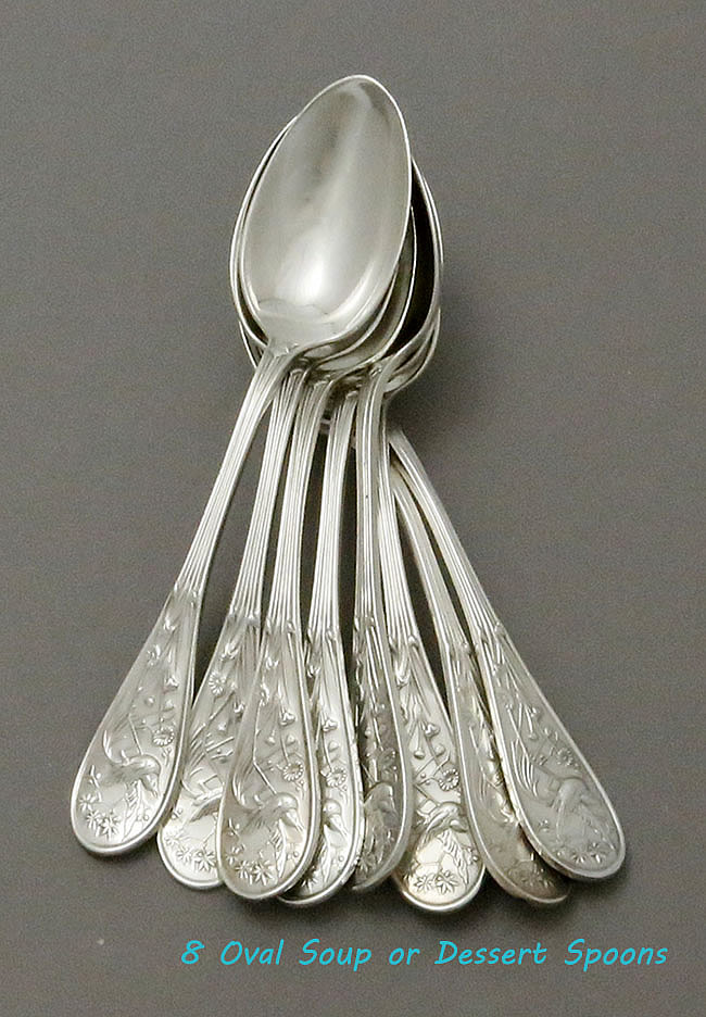 Tiffany Audubon eight oval soup spoons