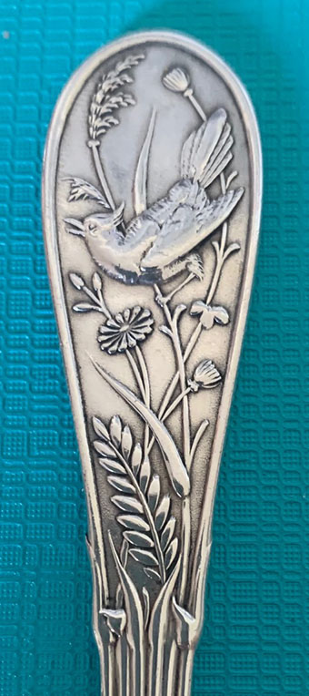 detail of bird on Japanese Tiffany sterling knife