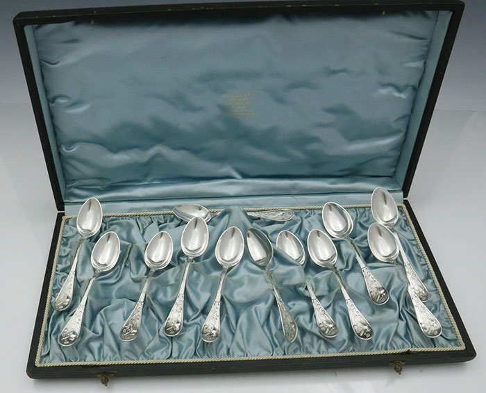 set of 12 Tiffany Japanese coffee spoons in box