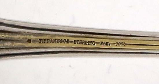 hand stamped marks on Tiffany antique sterling silver ladle