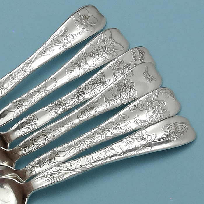 detail of acid etching on   Tiffany lap over edge fish forks