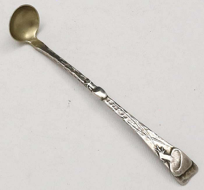 Tiffany antique sterling hammered and applied mustard ladle with mushroom