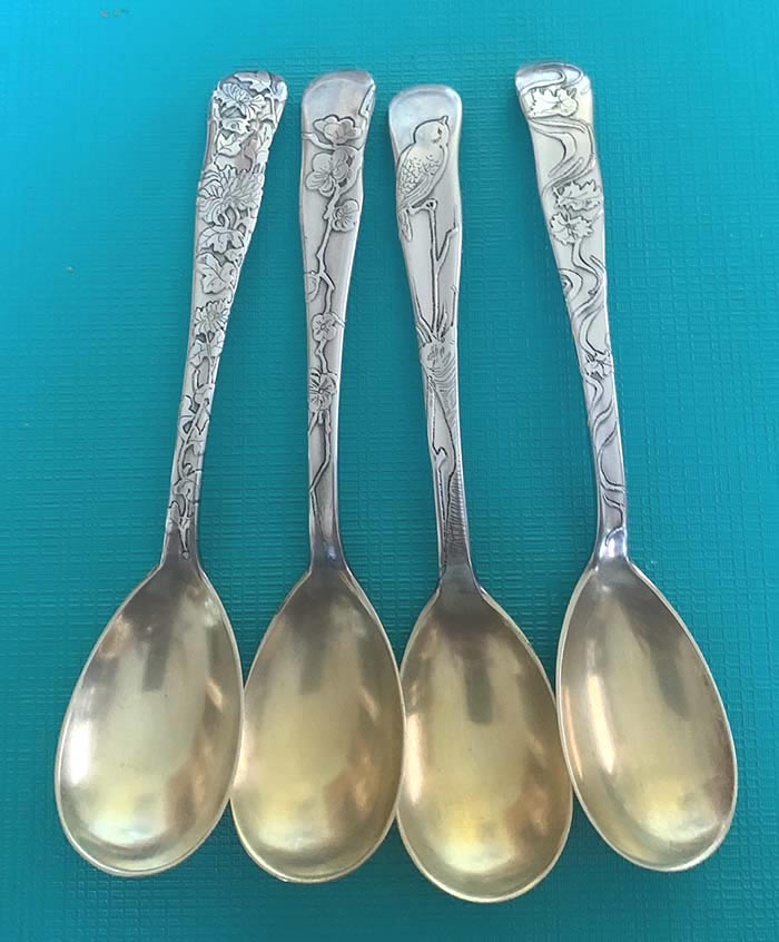 Tiffany Lap Over Edge acid edtched egg spoons