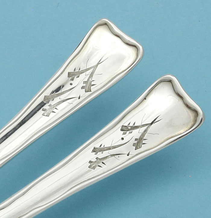 Jpanese style monogram on Tiffany sterling lap over edge salad set