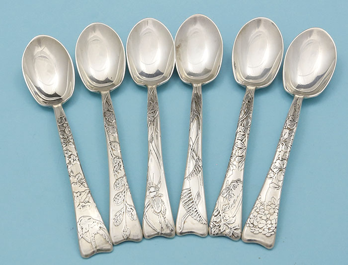 Tiffany lap over edge acid etched dessert spoons set of six