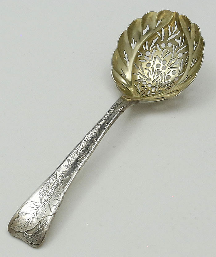 Tiffany sterling lap over edge Mulberry sifter spoon pierced