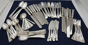 Tiffany lap over edge acid etched sterling silver flatware set admas