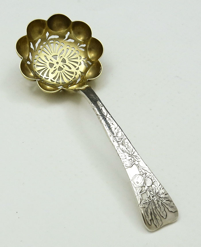 Tiffany lap over edge antique sterling silver lobed sifter spoon