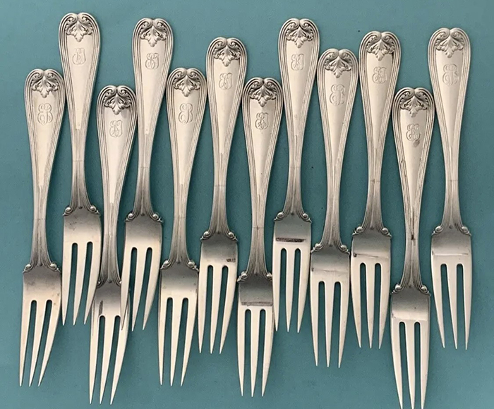 Tiffany Colonial sterling set of 12 fruit or dessert forks