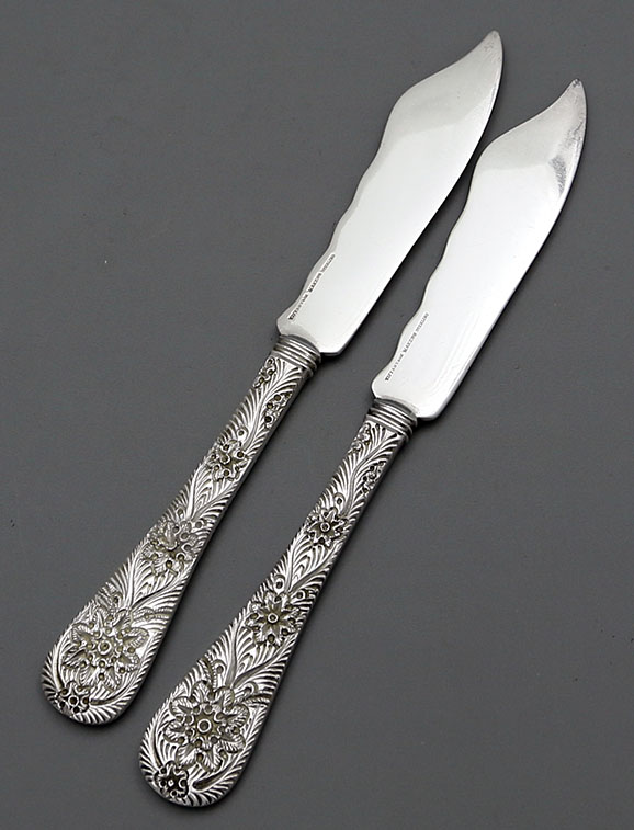 Tiffany antique custom engraved fish knives sterling silver