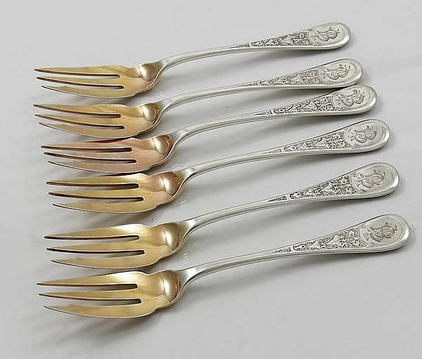 Tiffany engraved ivy set of six sterling pastry forks
