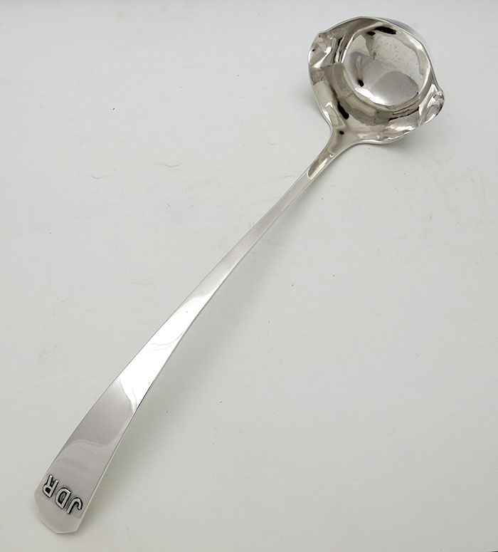 Unusual Tiffany sterling silver ladle with embossed tray and drinks on handle 