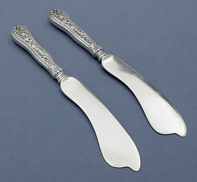 Tiffany Olympian master butter knives with hollow handles French import marks
