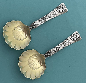 pair of Tiffany vine bon bon spoons daisy motif