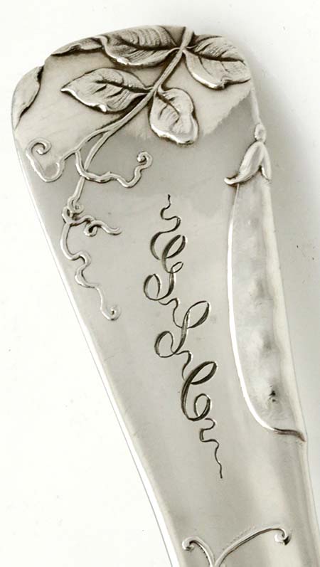 vine style monogram on Tiffany pea spoon peapod