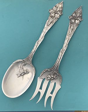 Towle antique long handle sterling silver salad serving set