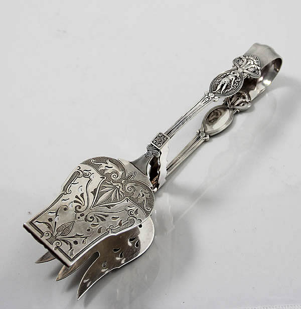 Wendt Apollo antique sterling asparagus tongs engraved decoration