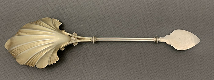 reverse of Whiting antique sterling spoon with bird and nest