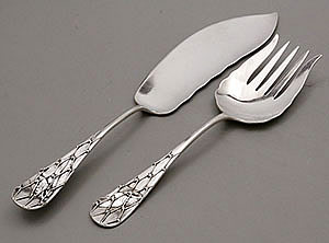 Whiting antique sterling fish and fishnet fish serving set