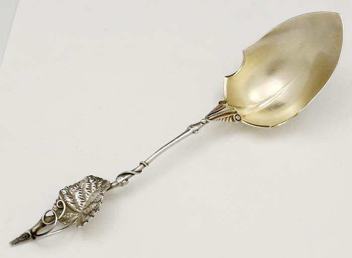 Wood & Hughes sterling serving spoon with applied leaf