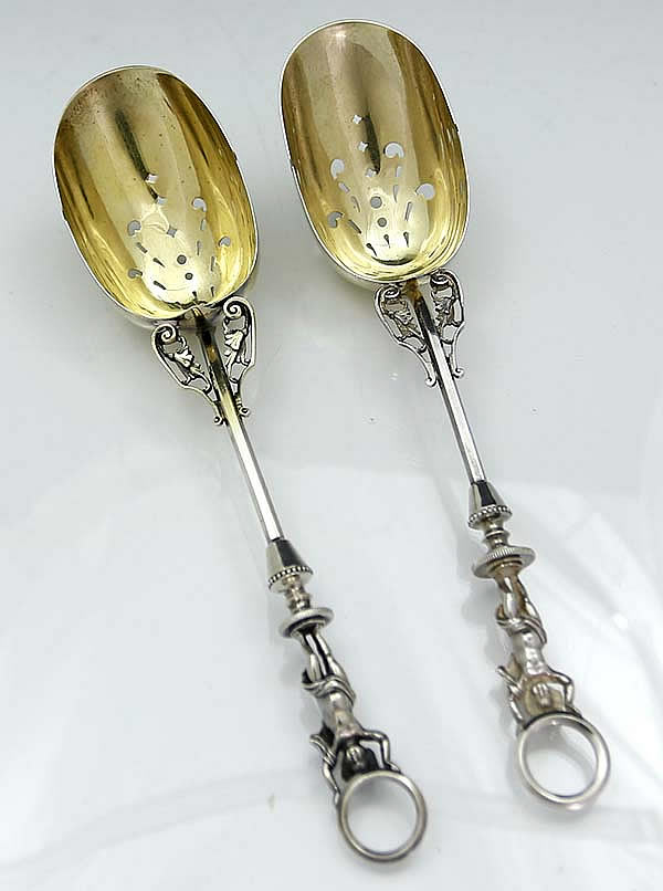 Pair of Wood & Hughes antique sterling scoops circa 1875
